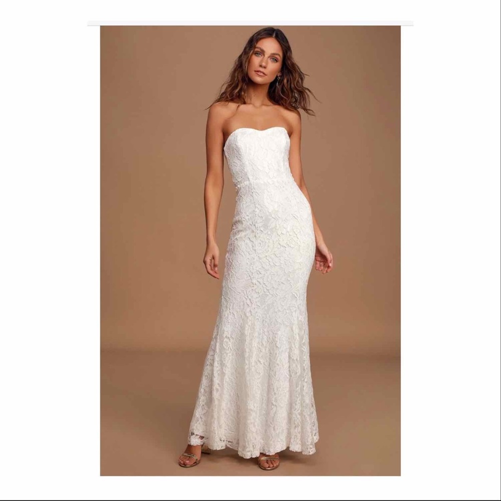 Always Be There White Lace Strapless Mermaid Maxi